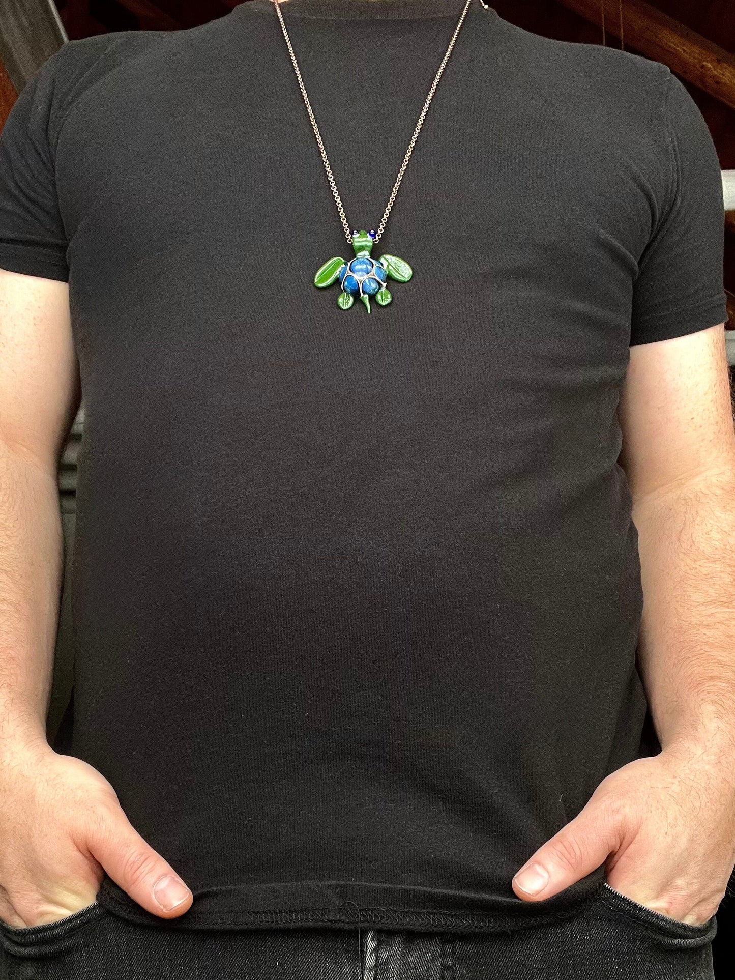 Sea Turtle Glass Pendant - Handmade Blown Glass Jewelry