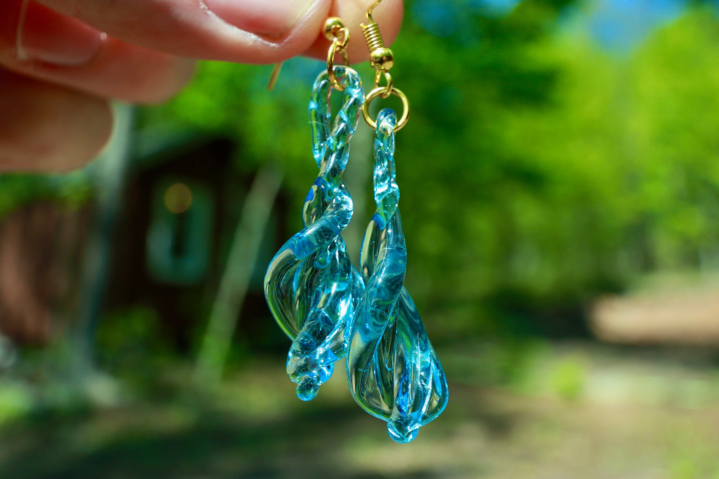 Vibrant Sea Blue Glass Earrings - Handmade Statement Jewelry - Glass Blown Gift