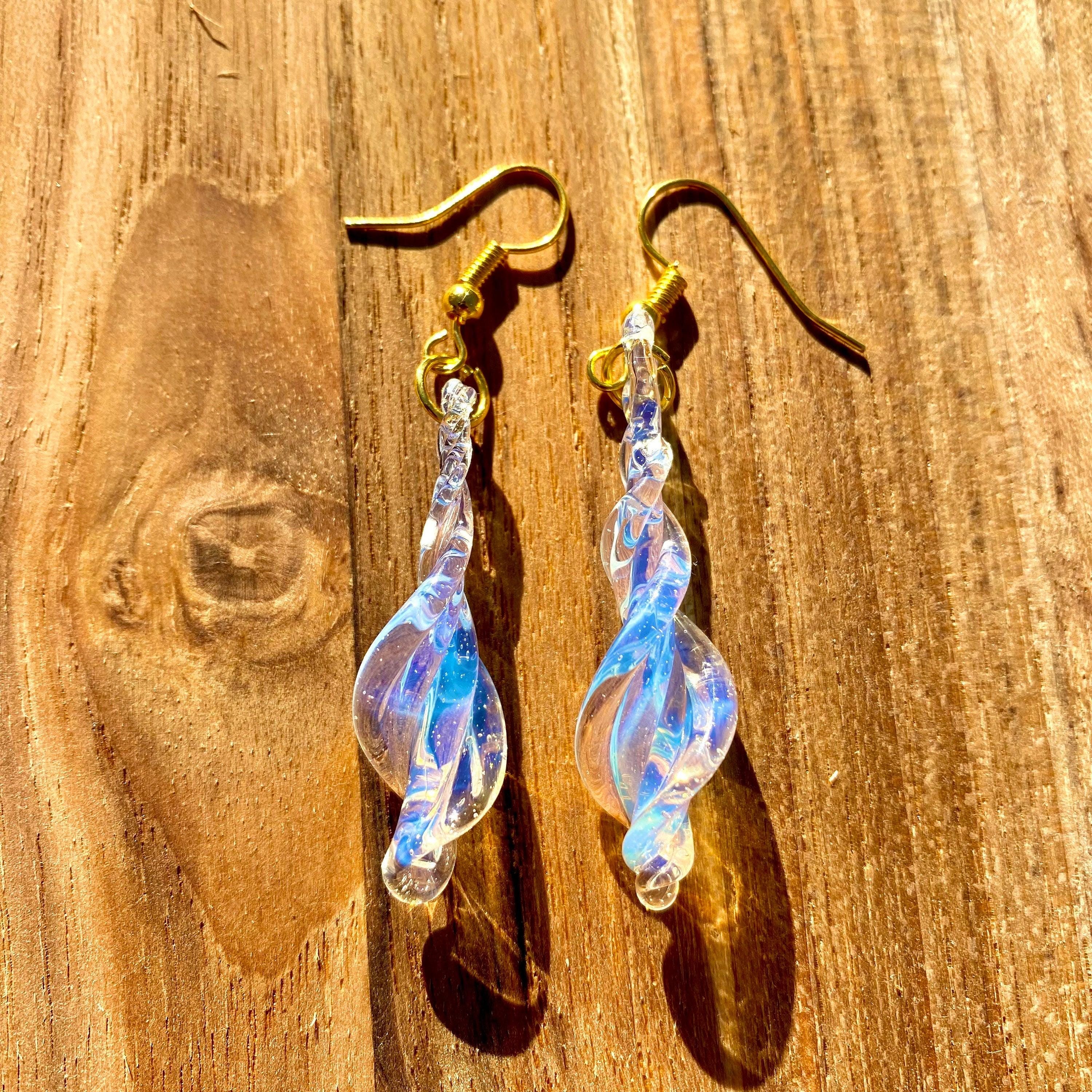Clear White Blown Glass Earrings - Elegant Handmade Jewelry
