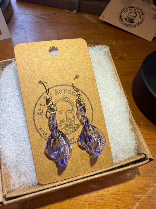 Lavender blown glass dangle earrings on gold hooks
