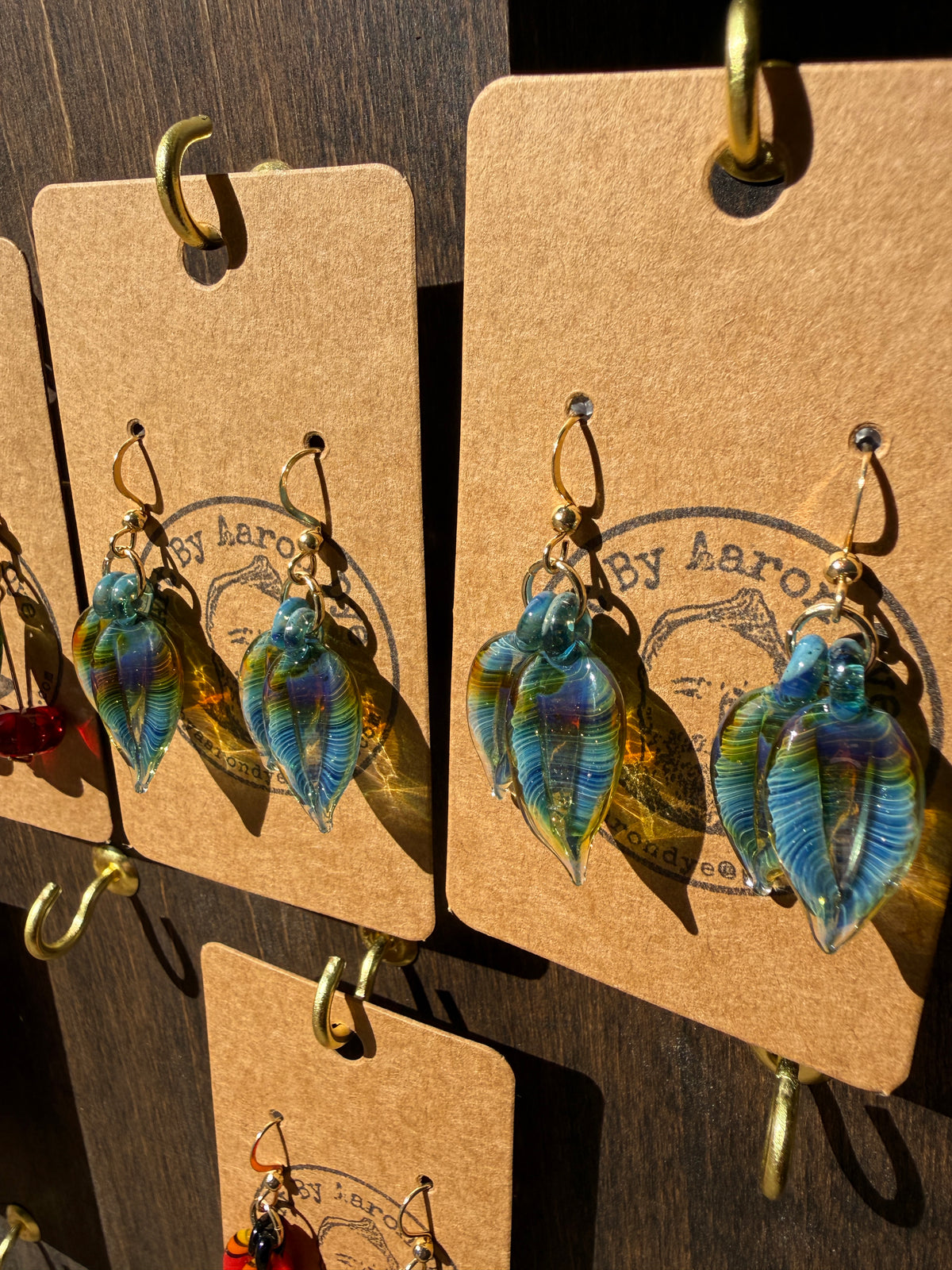 Feather Earrings – Iridescent Hand Blown Glass Boho Dangles