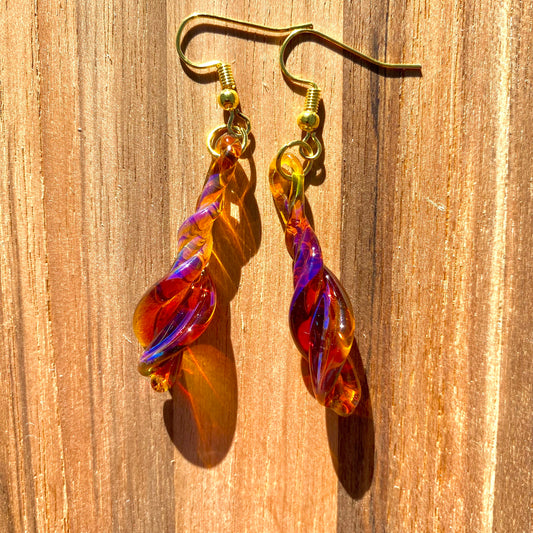 Amber-Purple Blown Glass Earrings - Handmade Jewelry | Art By Aaron Dye
