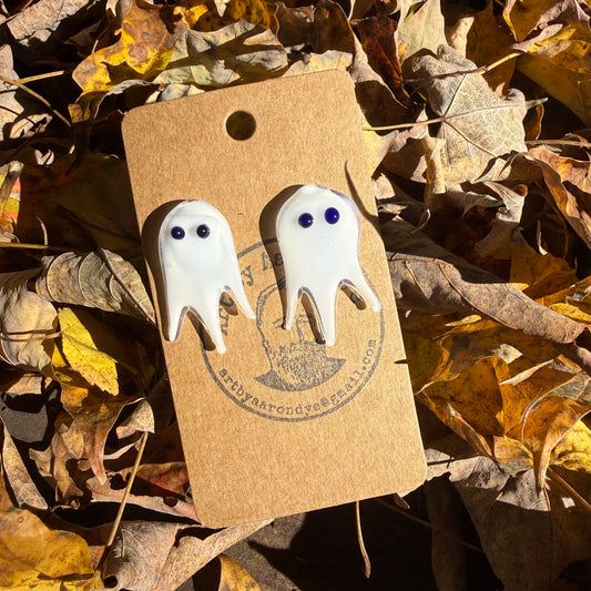 Ghost Earrings – Hand Blown Glass Ghost Stud Earrings for Halloween