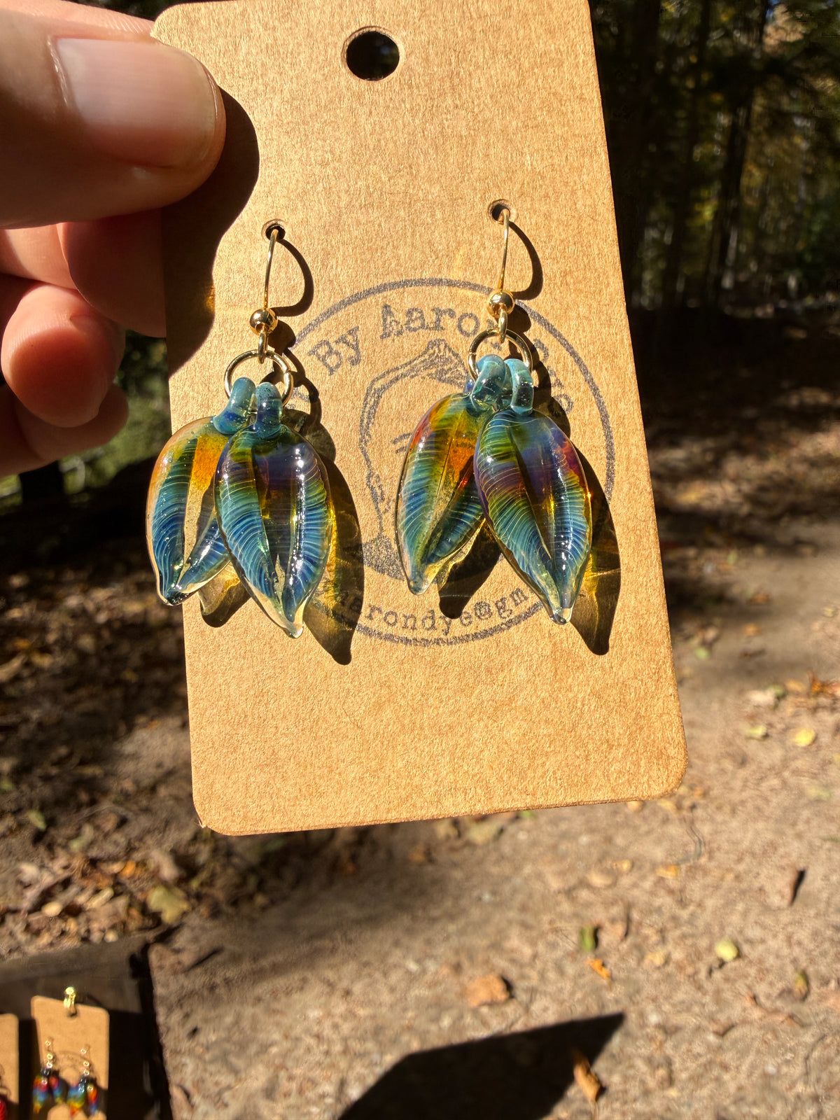 Feather Earrings – Iridescent Hand Blown Glass Boho Dangles