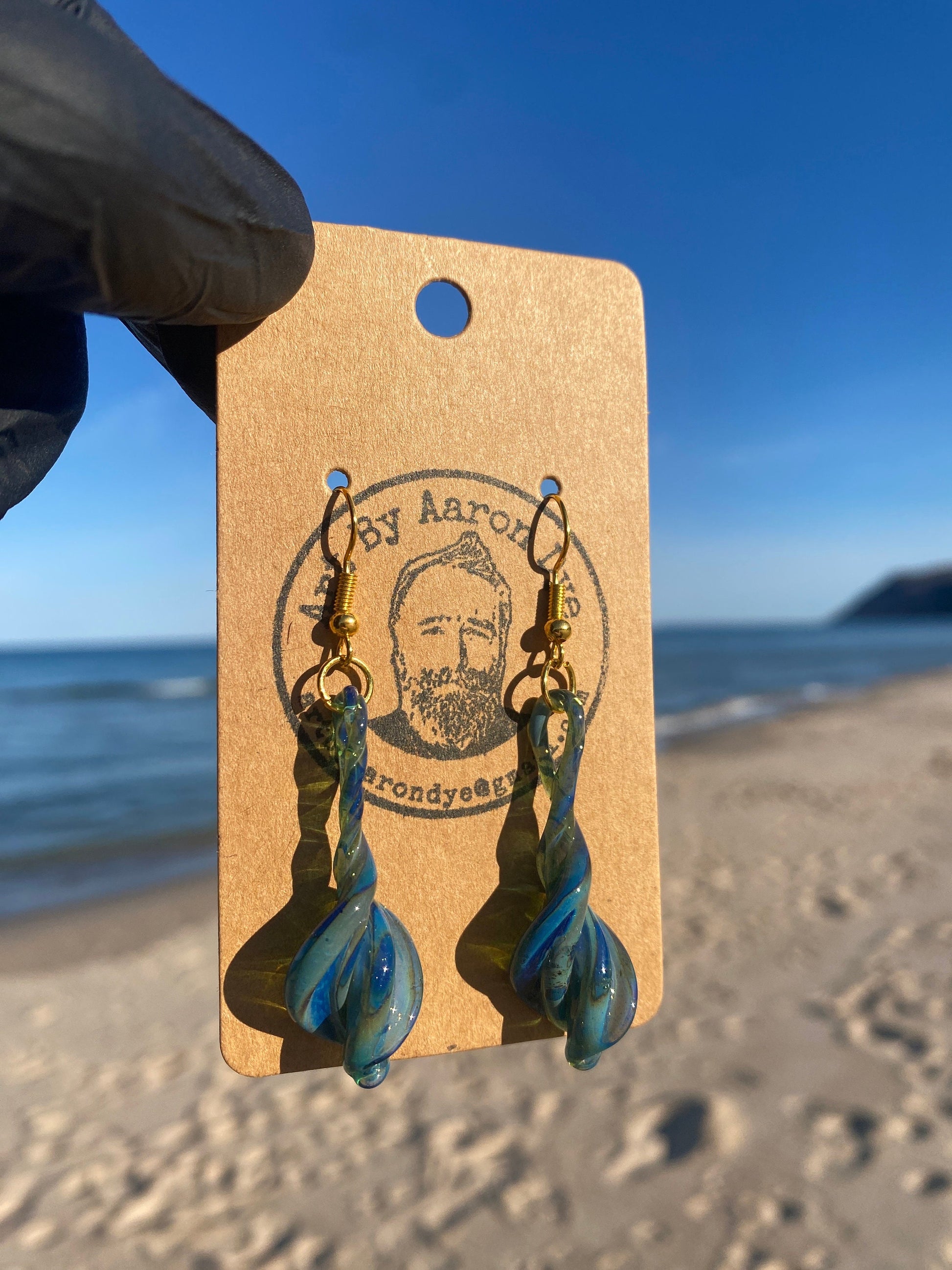 Beautiful Blue Glass Helix Earrings - Unique Handmade Gift for Her - Hypoallergenic | Art By Aaron Dye