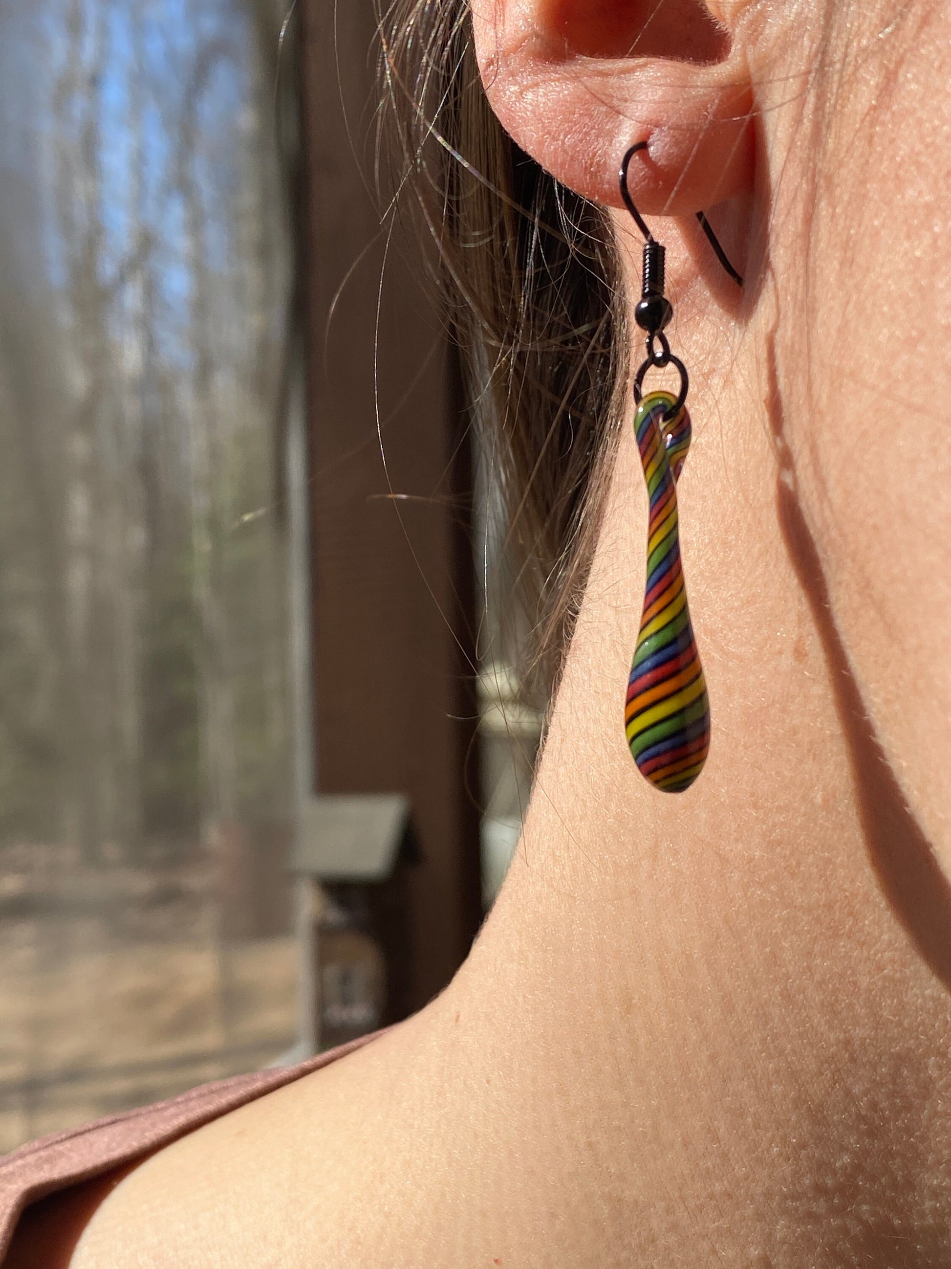 Glass Earrings Rainbow Earrings
hand blown 
funky cute pride
dangle tear drop
statement jewelry
valentines crystal
Hypoallergenic gift
rare boho girlfriend
Lampwork heady fun
colorful fairy mom
handcrafted gifts
handmade earring for
one of a kind