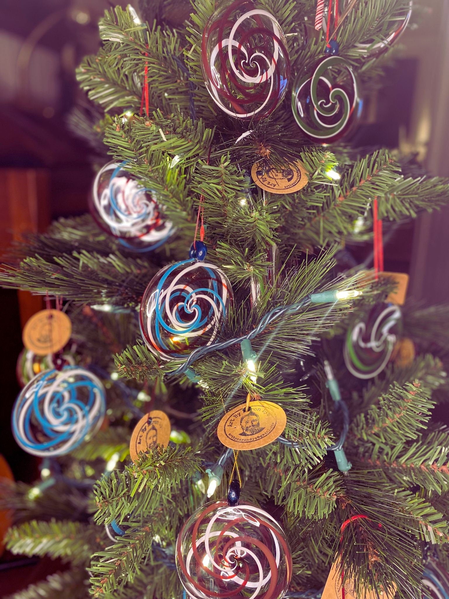 Handmade Blown Glass Christmas Ornaments: Swirl Art by Aaron Dye