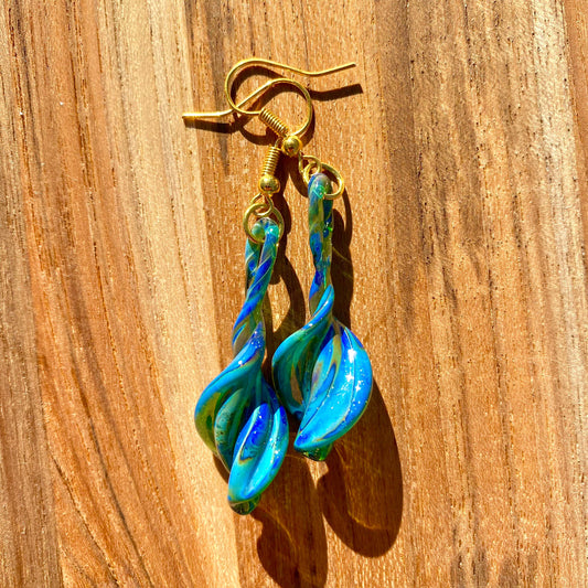 Beautiful Blue Glass Helix Earrings - Unique Handmade Gift for Her - Hypoallergenic | Art By Aaron Dye