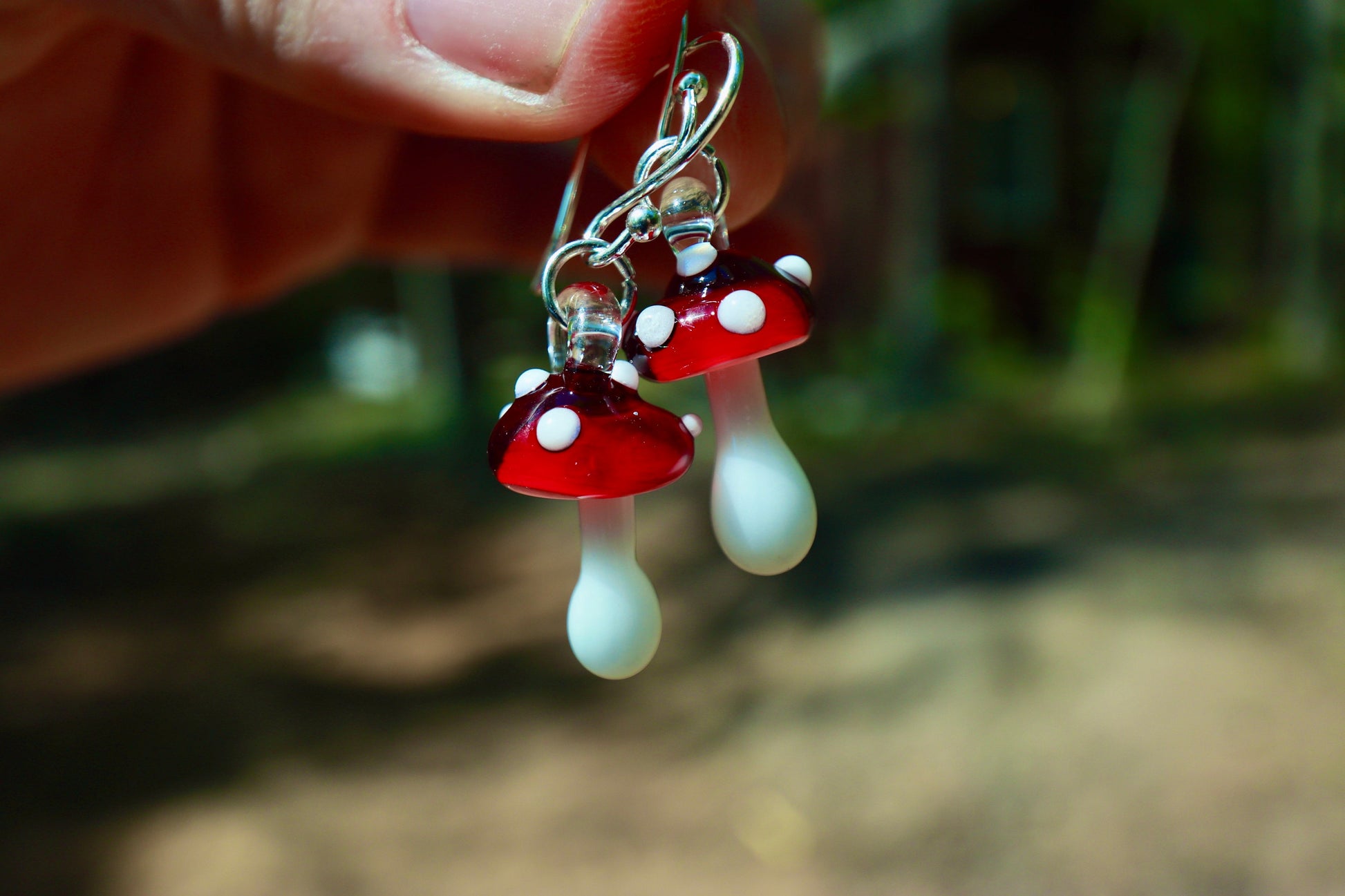 Blown Glass Mushroom Earrings - Handmade Jewelry | Art By Aaron Dye