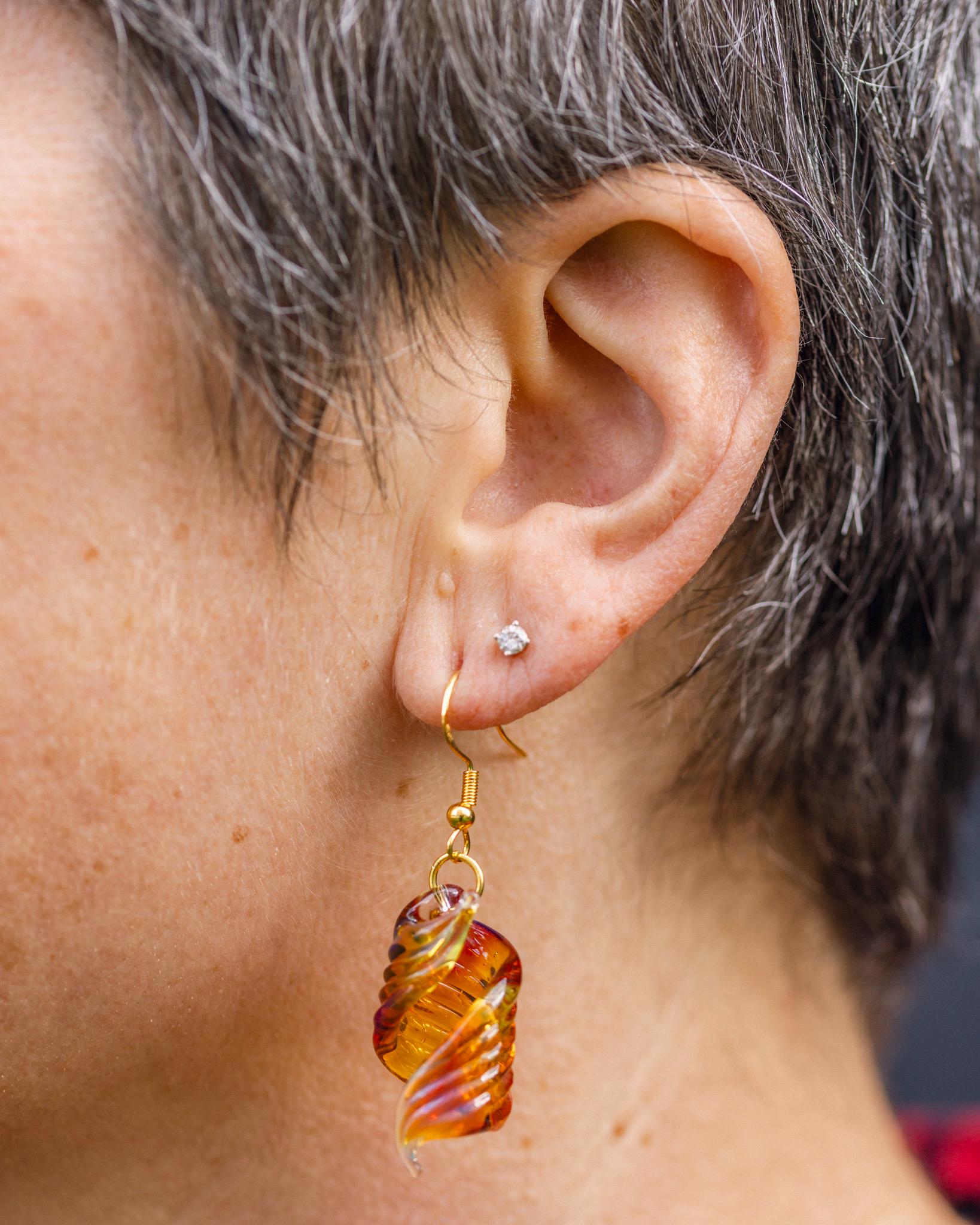 One-of-a-Kind Blown Glass Earrings in Radiant Amber and Purple - Artisan-Crafted