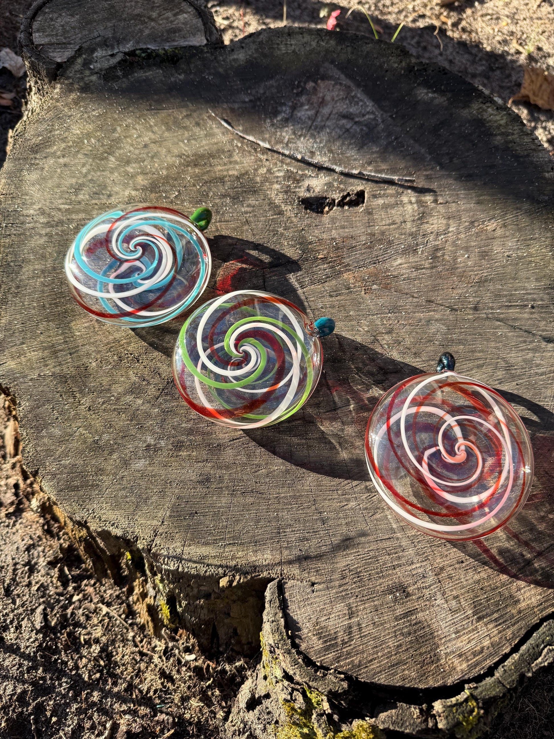 Handmade Blown Glass Christmas Ornaments: Swirl Art by Aaron Dye