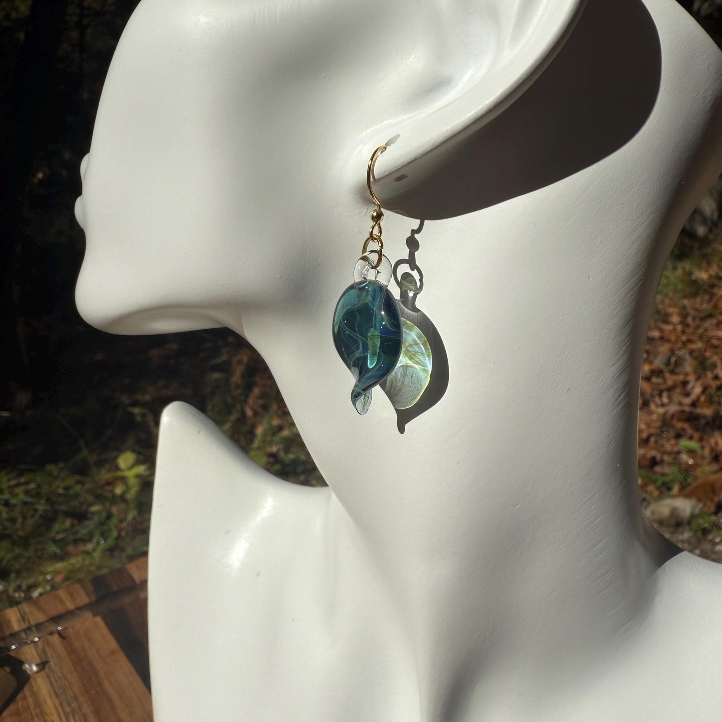 Starlight Blue Drop Earrings - Handmade Blown Glass Jewelry with Gold Plated Hooks