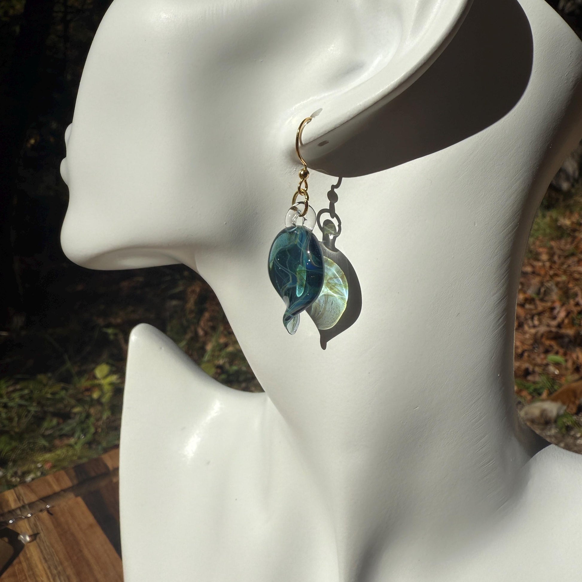 Starlight Blue Drop Earrings - Handmade Blown Glass Jewelry with Gold Plated Hooks