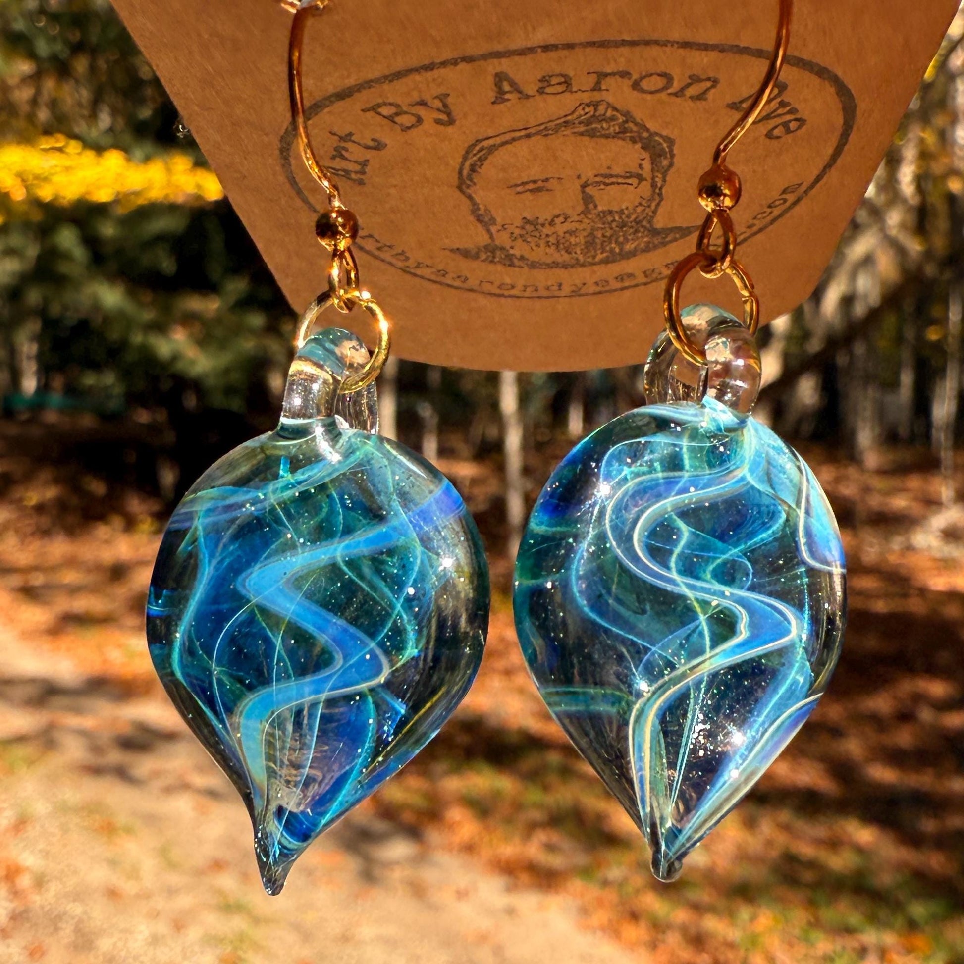 Starlight Blue Drop Earrings - Handmade Blown Glass Jewelry with Gold Plated Hooks