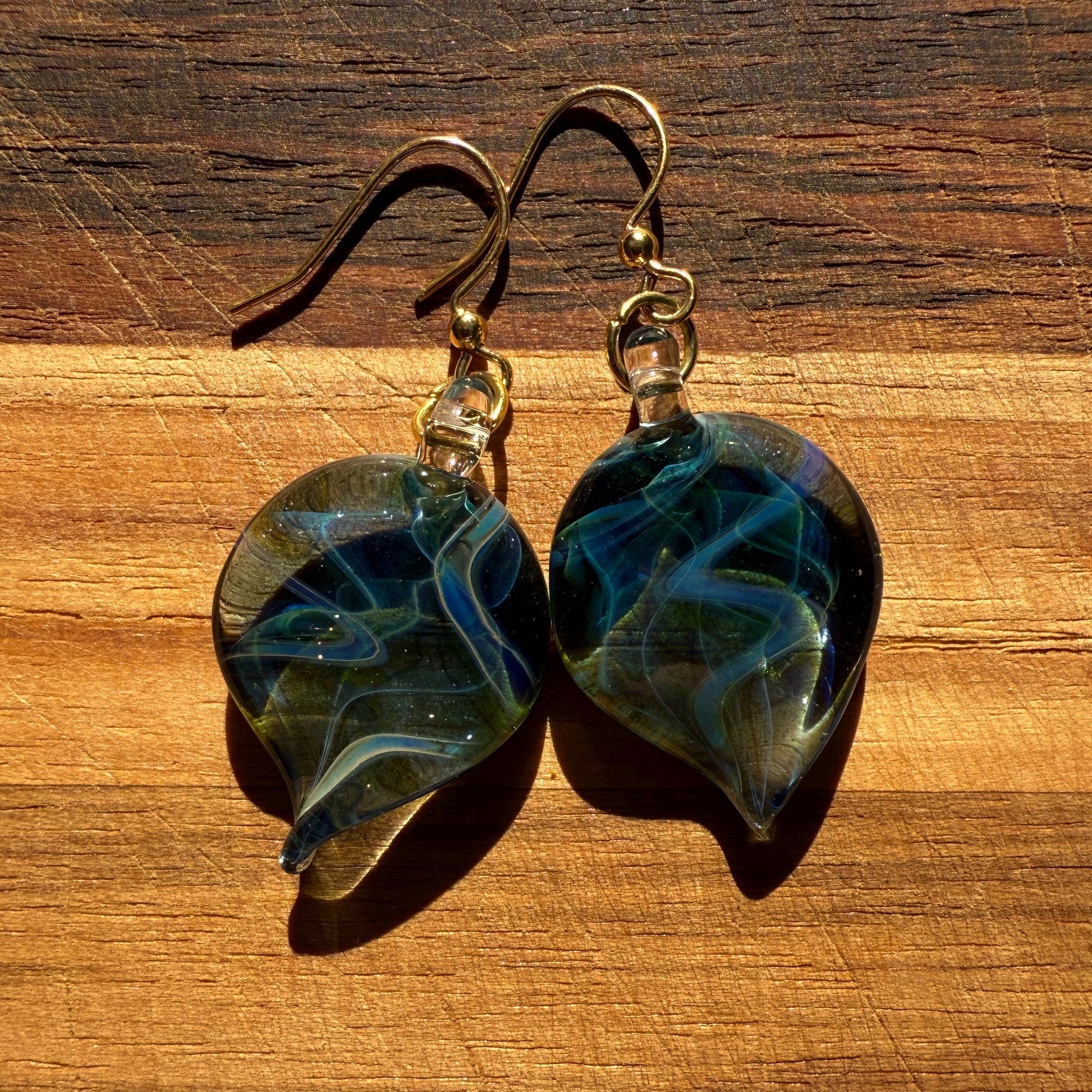 Starlight Blue Drop Earrings - Handmade Blown Glass Jewelry with Gold Plated Hooks