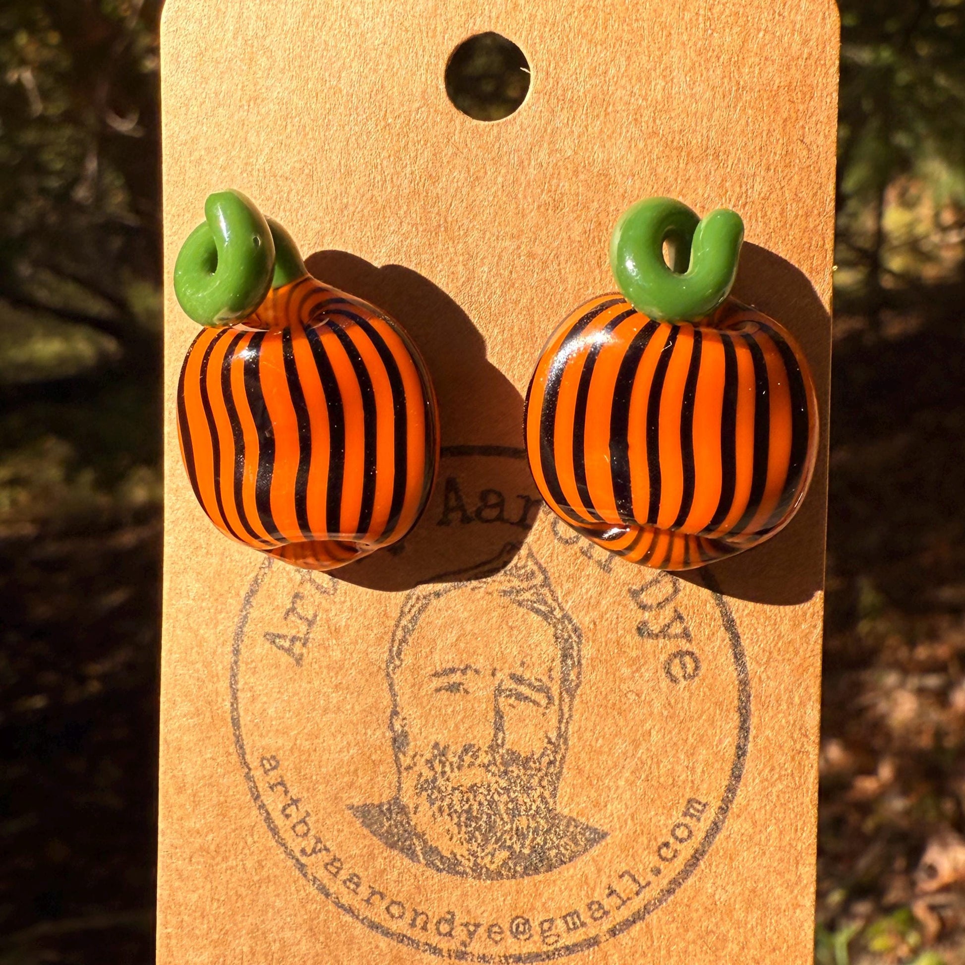 Pumpkin Earrings - Handmade Blown Glass Jewelry with Flatback Studs - Hypoallergenic Nickel-Free posts