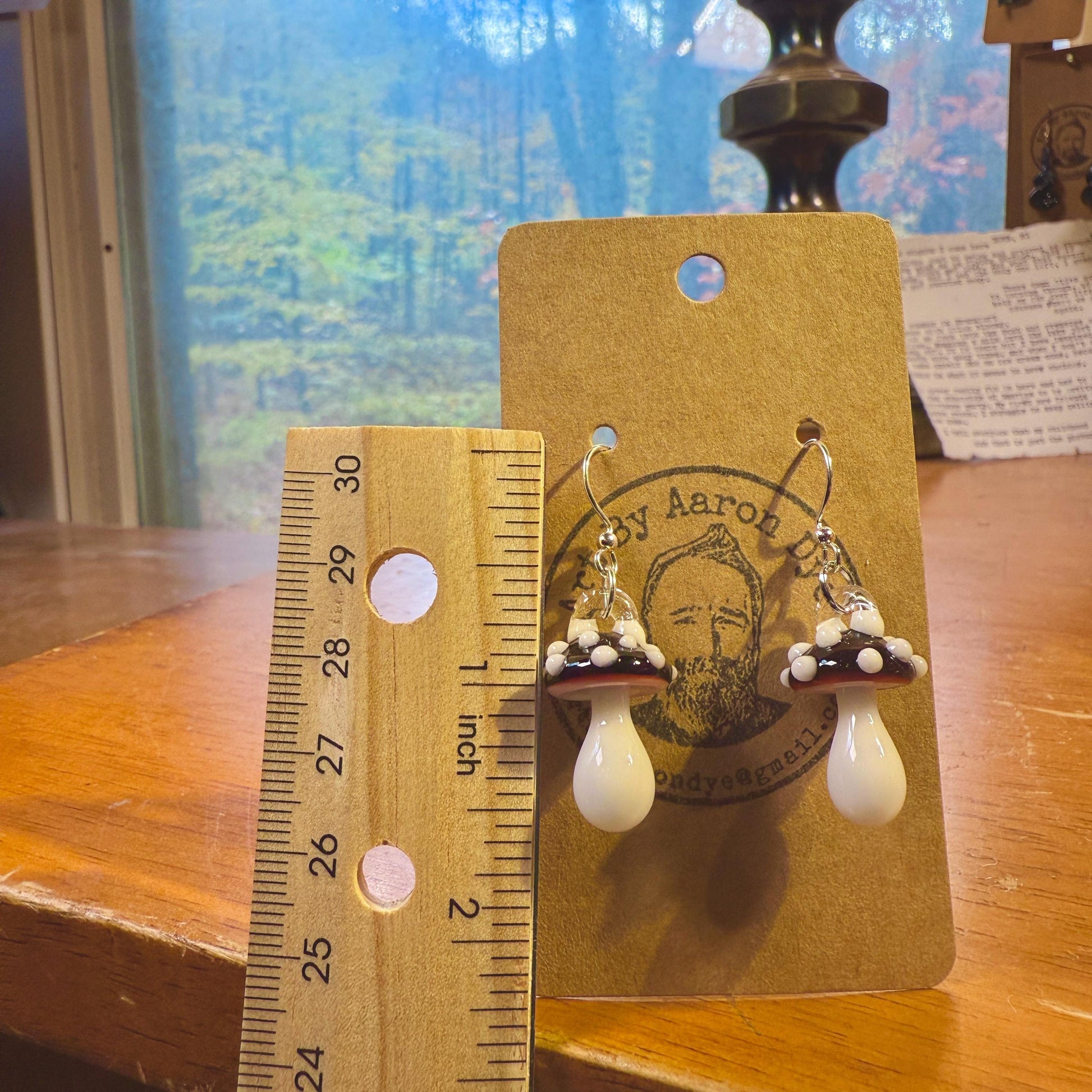 Mushroom Earrings - Hand Blown Glass - Cottagecore Dangle & Drop Jewelry - Handcrafted Funky Lampwork - Statement Gift