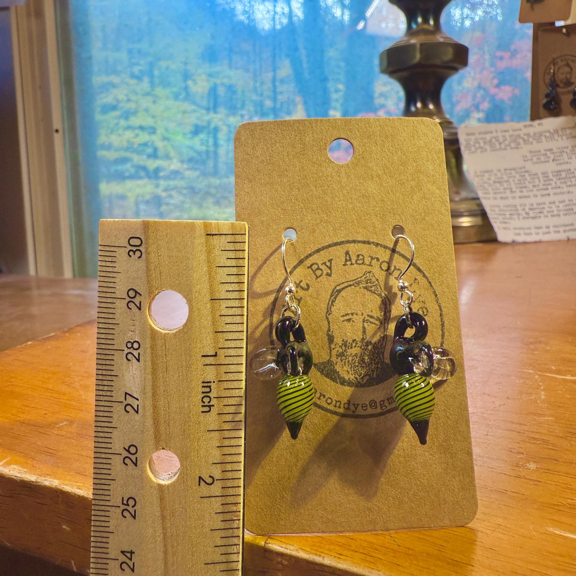 Blown Glass Honey Bee Drop Earrings - Handmade Jewelry | Art By Aaron Dye