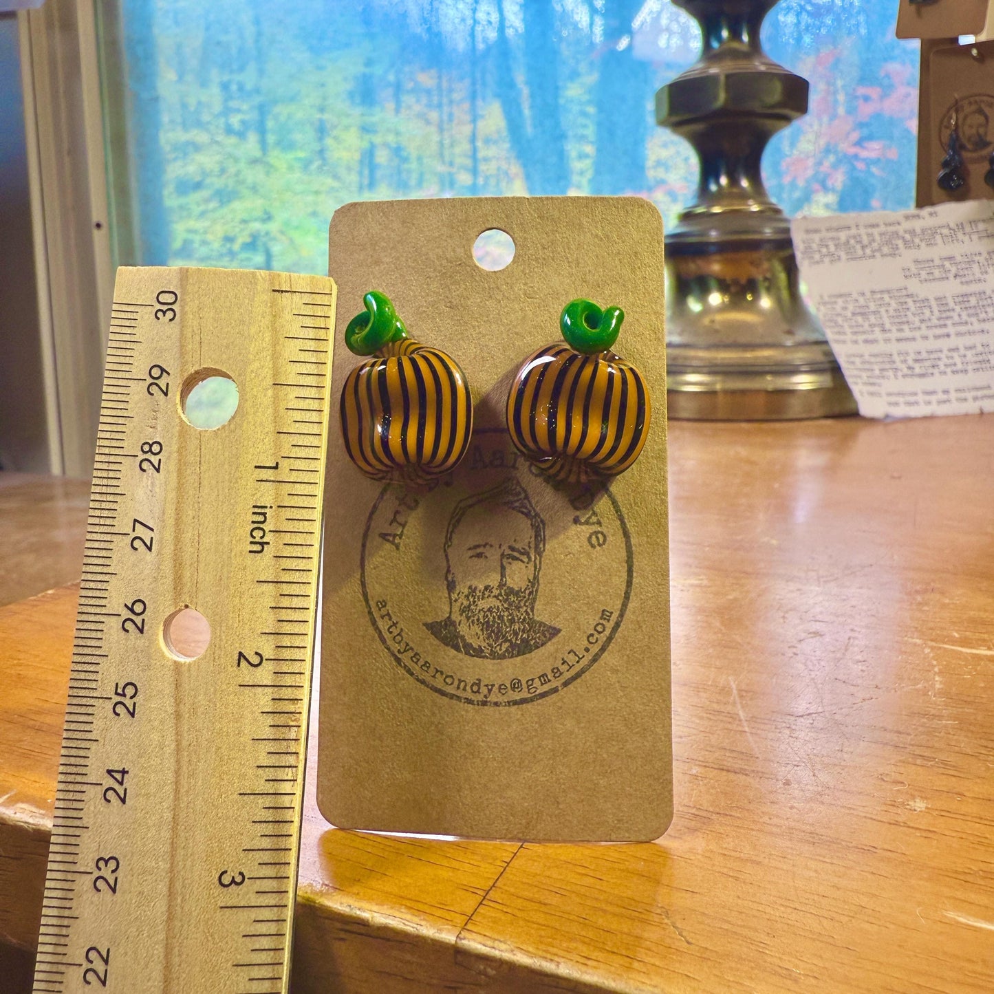 Pumpkin Earrings - Handmade Blown Glass Jewelry with Flatback Studs - Hypoallergenic Nickel-Free posts