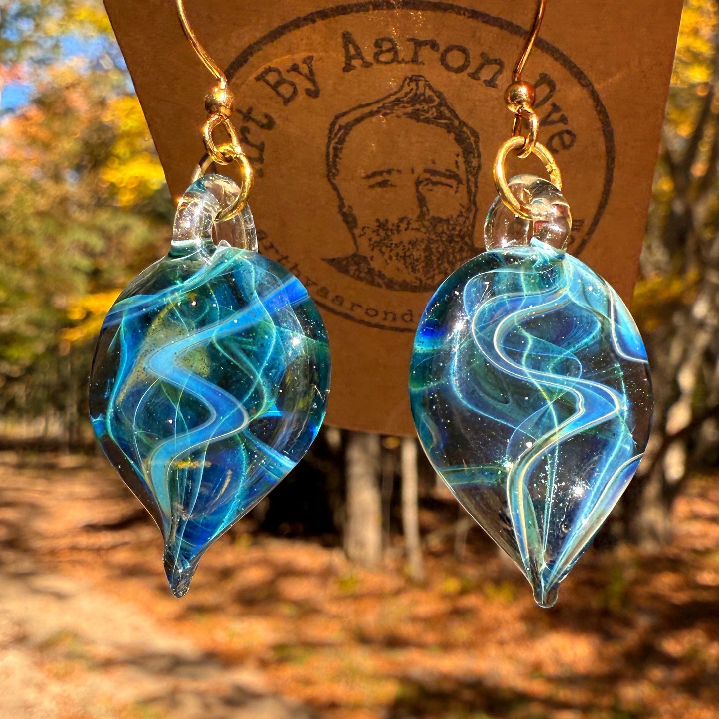 Starlight Blue Drop Earrings - Handmade Blown Glass Jewelry with Gold Plated Hooks