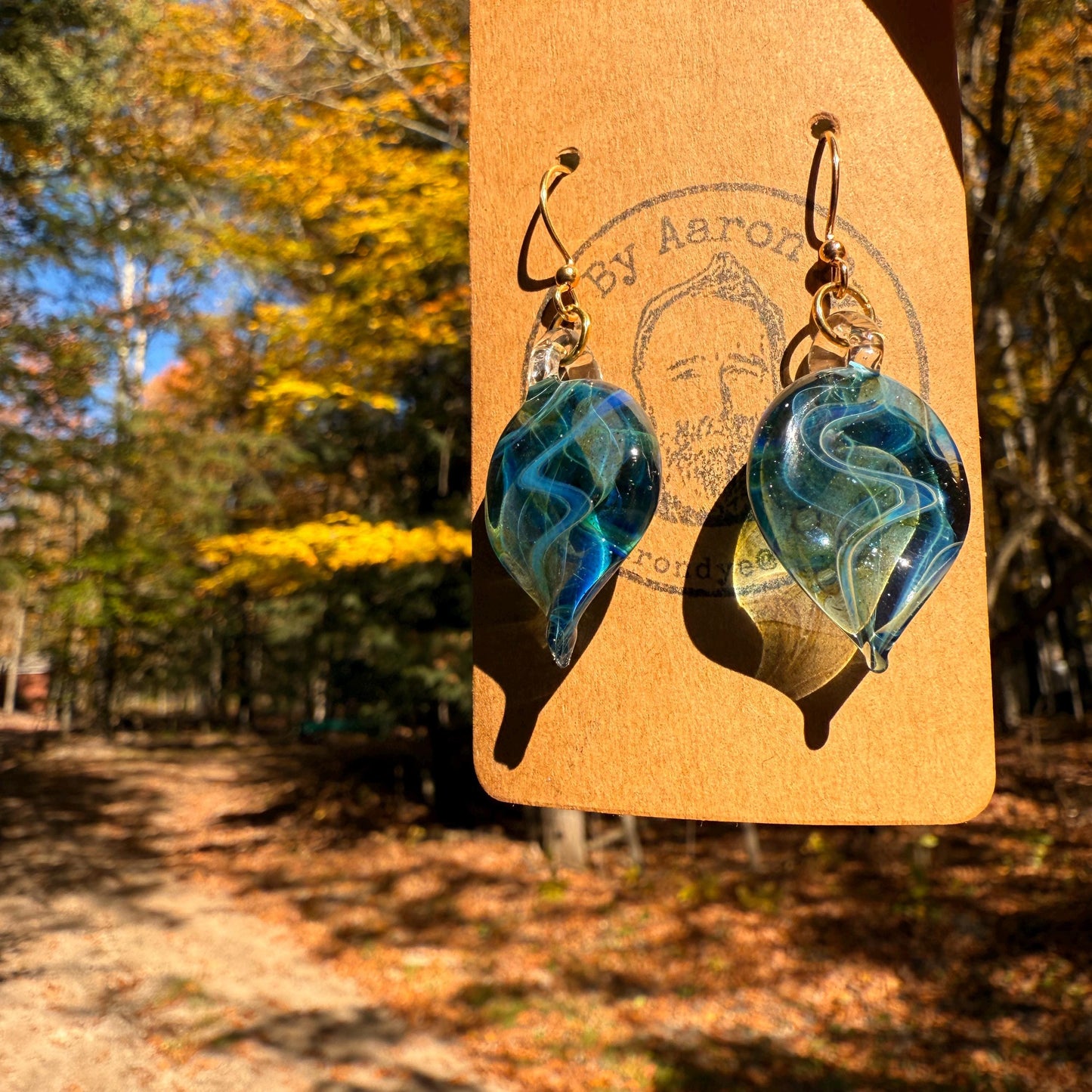 Starlight Blue Drop Earrings - Handmade Blown Glass Jewelry with Gold Plated Hooks