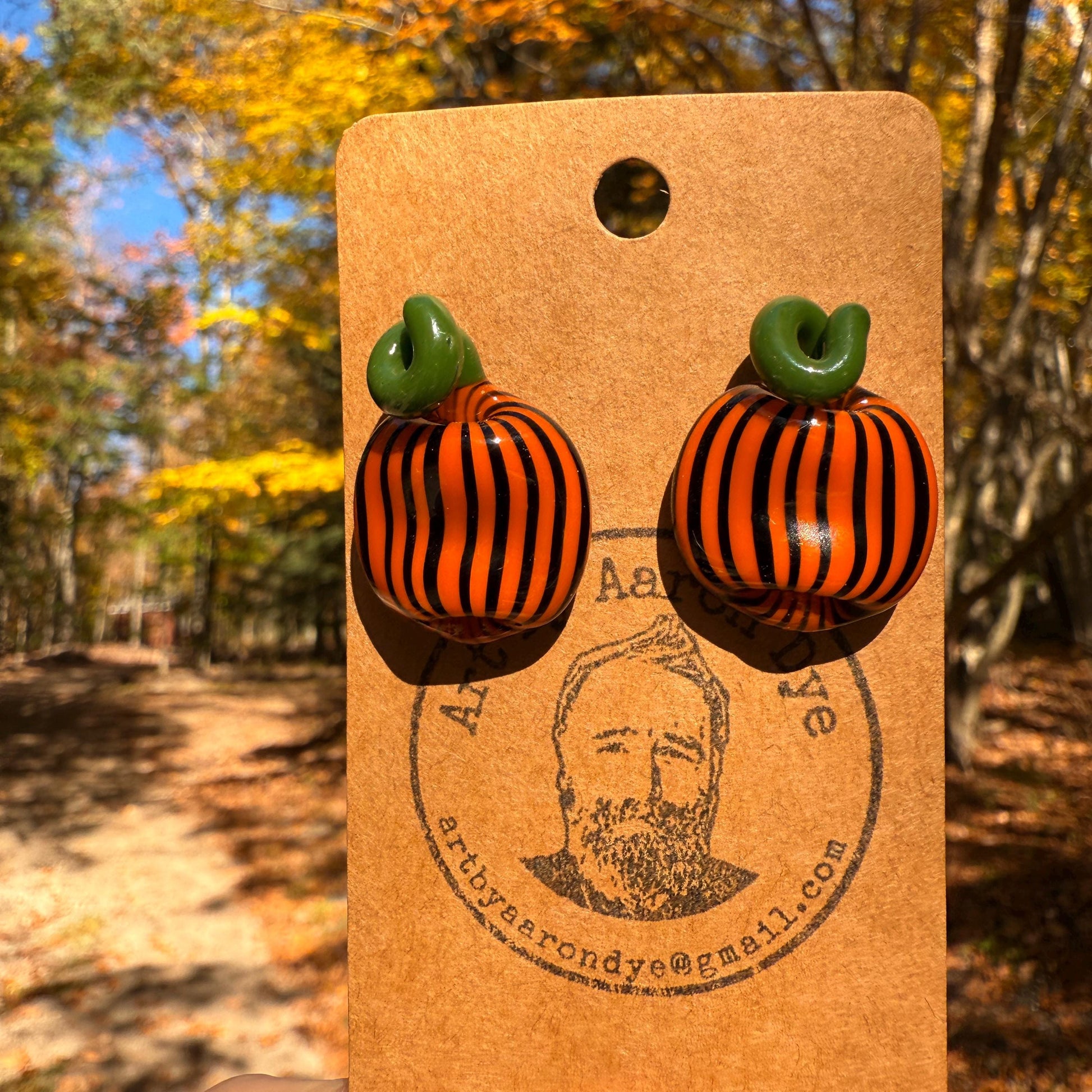 Pumpkin Earrings - Handmade Blown Glass Jewelry with Flatback Studs - Hypoallergenic Nickel-Free posts