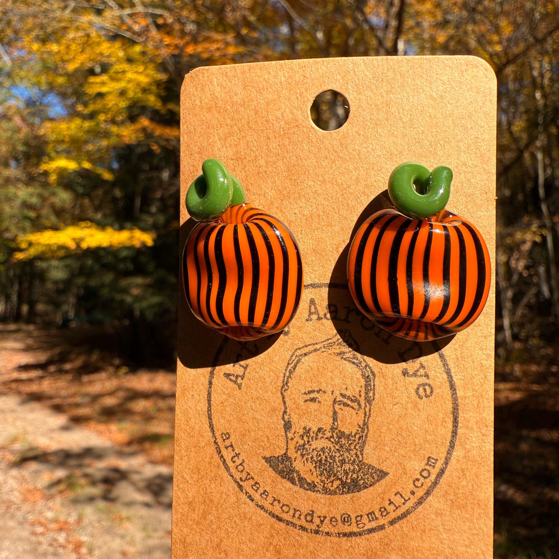 Pumpkin Earrings - Handmade Blown Glass Jewelry with Flatback Studs - Hypoallergenic Nickel-Free posts