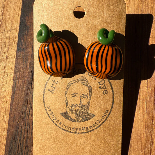Pumpkin Earrings - Handmade Blown Glass Jewelry with Flatback Studs - Hypoallergenic Nickel-Free posts
