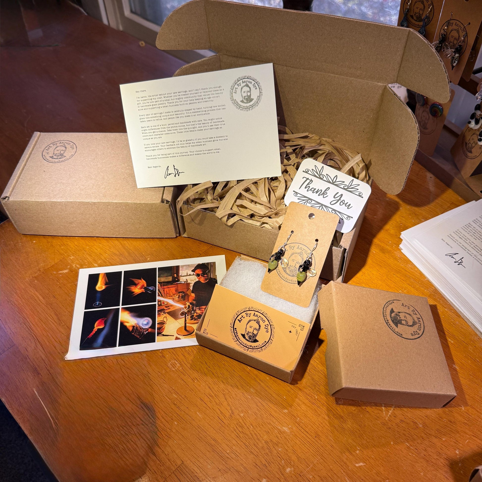 Blown Glass Honey Bee Drop Earrings - Handmade Jewelry | Art By Aaron Dye