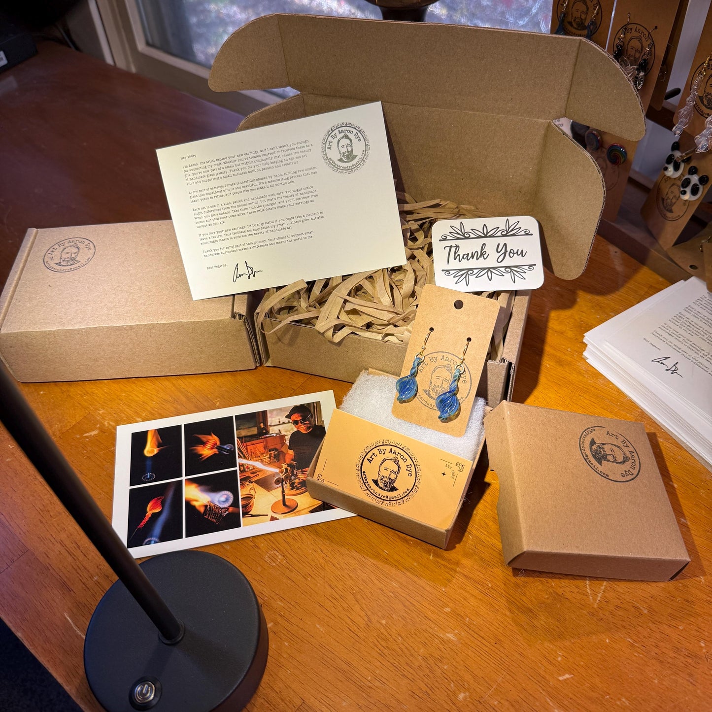 Beautiful Blue Glass Helix Earrings - Unique Handmade Gift for Her - Hypoallergenic | Art By Aaron Dye