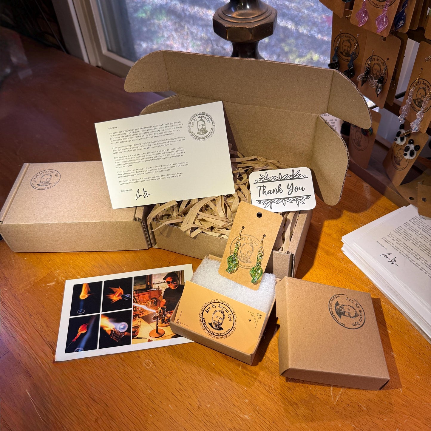 Emerald Green Earrings - Handmade Blown Glass Jewelry - Hypoallergenic Gold Hooks - Handcrafted Gifts | Art By Aaron Dye