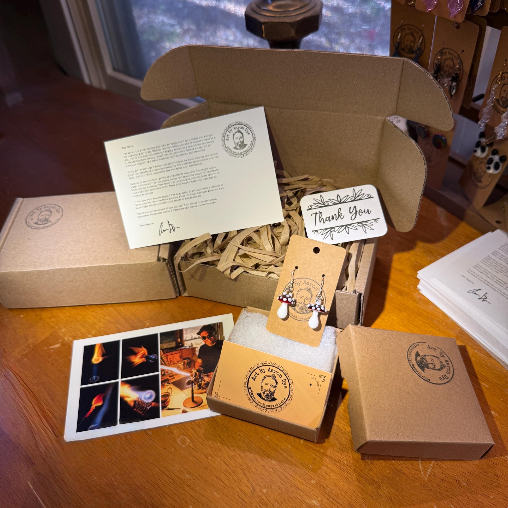 Mushroom Earrings - Hand Blown Glass - Cottagecore Dangle & Drop Jewelry - Handcrafted Funky Lampwork - Statement Gift