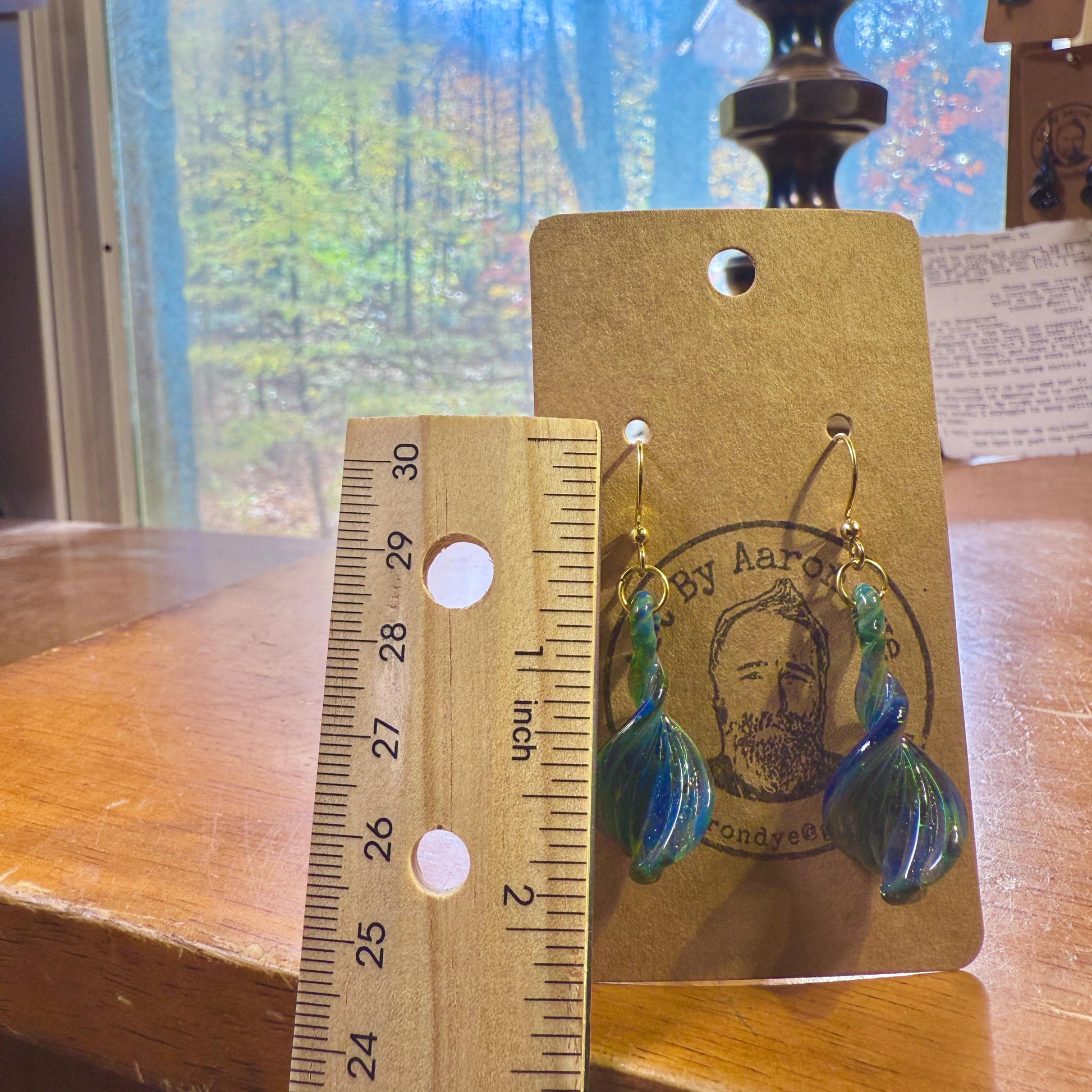 Beautiful Blue Glass Helix Earrings - Unique Handmade Gift for Her - Hypoallergenic | Art By Aaron Dye