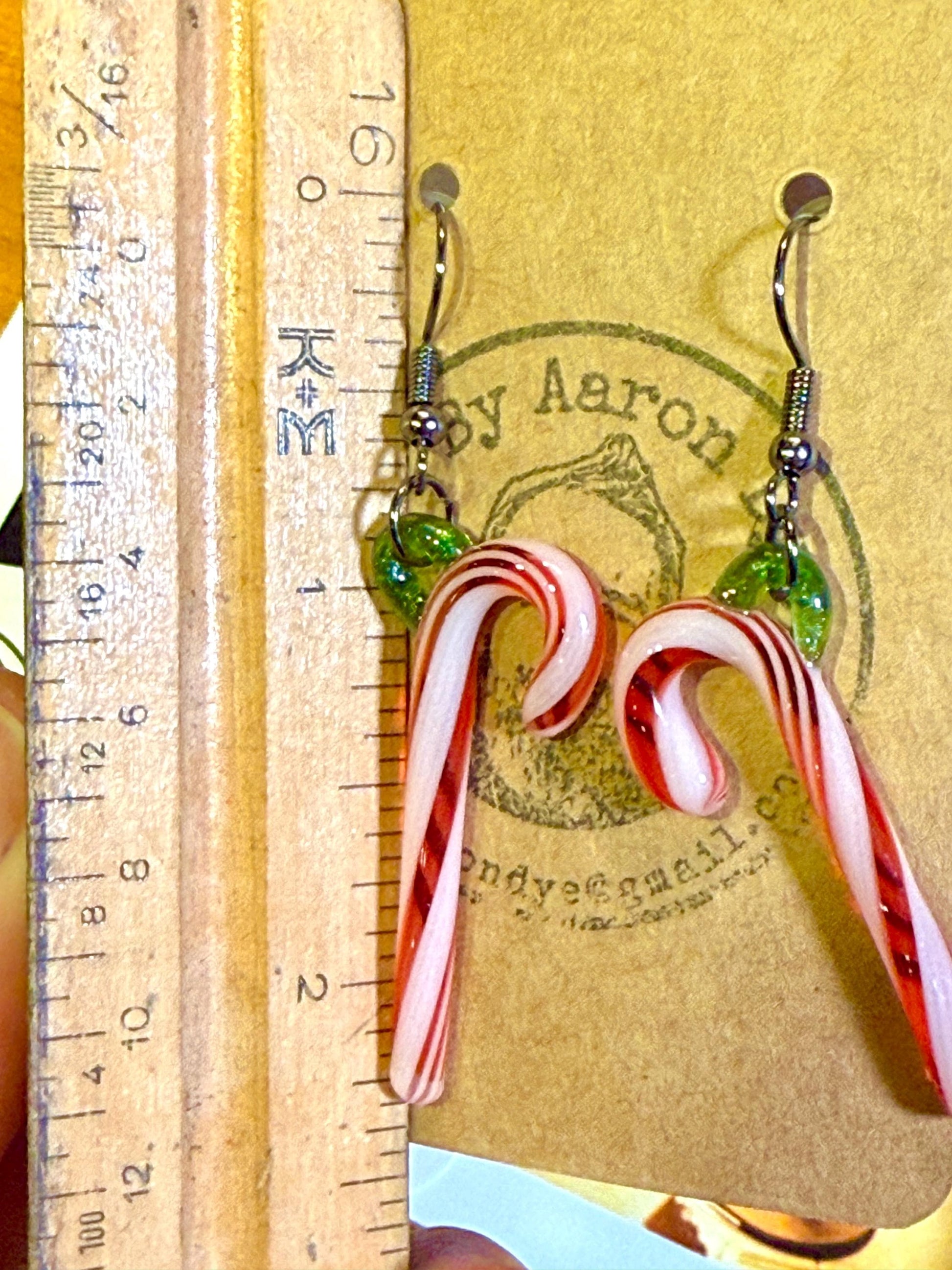 Blown Glass Candy Cane Earrings - Handmade Small Batch Jewelry - Hypoallergenic Gunmetal Hooks - Vintage Style Holiday Gifts