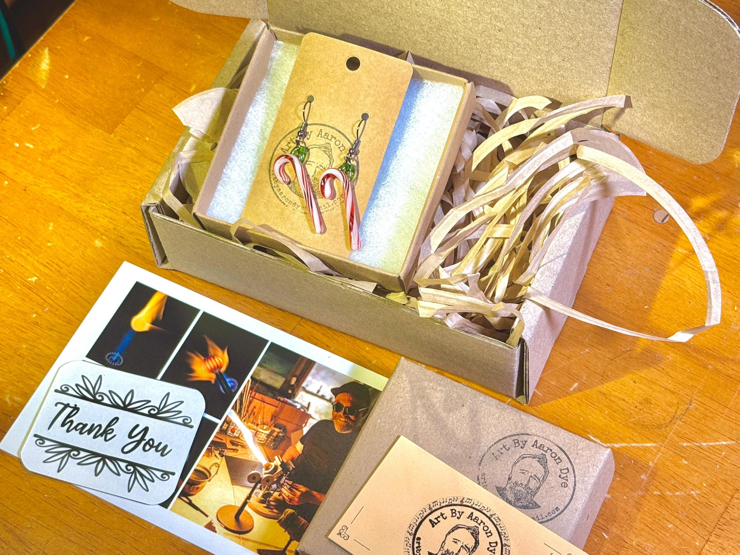 Blown Glass Candy Cane Earrings - Handmade Small Batch Jewelry - Hypoallergenic Gunmetal Hooks - Vintage Style Holiday Gifts