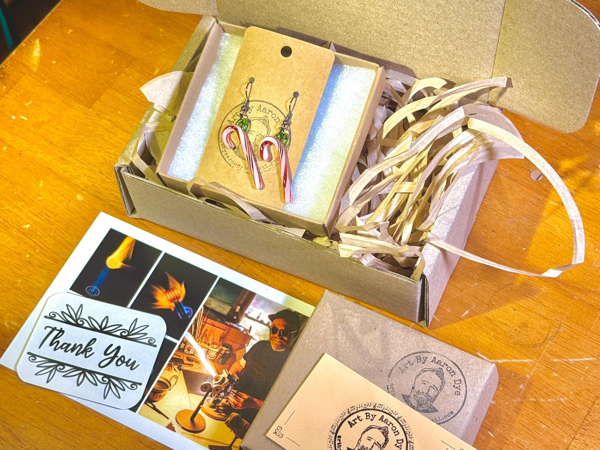 Blown Glass Candy Cane Earrings - Handmade Small Batch Jewelry - Hypoallergenic Gunmetal Hooks - Vintage Style Holiday Gifts