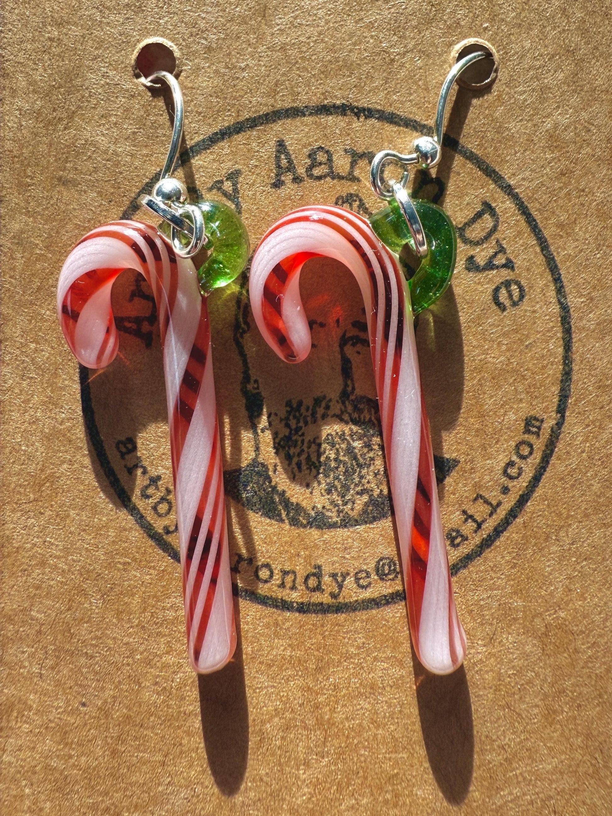 Blown Glass Candy Cane Earrings - Handmade Small Batch Jewelry - Hypoallergenic Gunmetal Hooks - Vintage Style Holiday Gifts