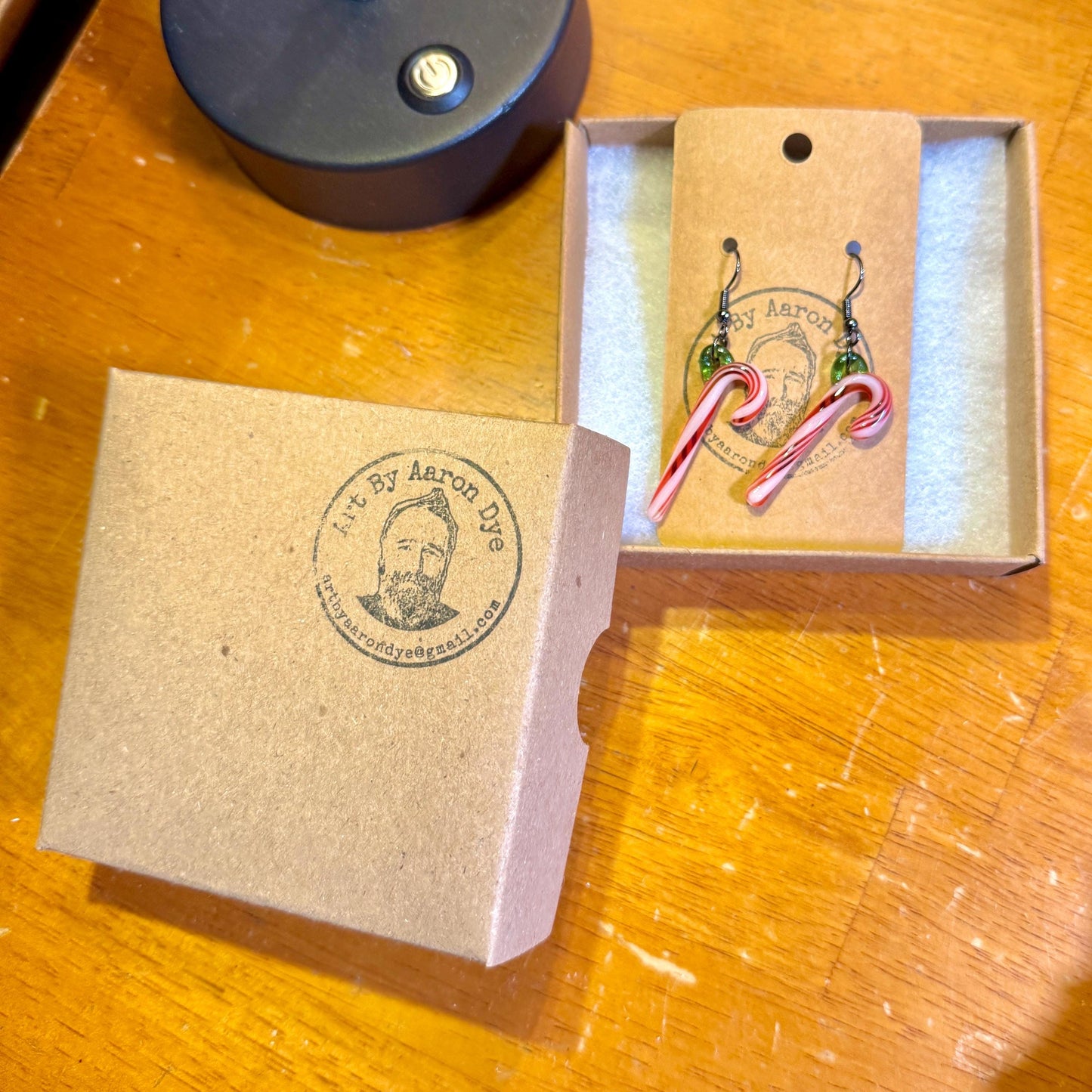 Blown Glass Candy Cane Earrings - Handmade Small Batch Jewelry - Hypoallergenic Gunmetal Hooks - Vintage Style Holiday Gifts