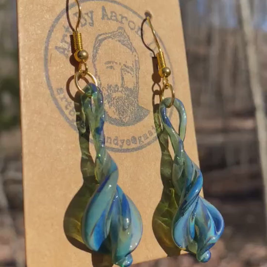 Blue Dichroic Blown Glass Earrings - Handmade Jewelry -  Hypoallergenic | Art By Aaron Dye