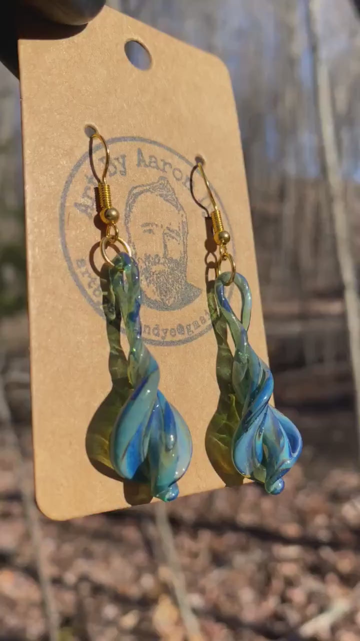 Blue Dichroic Blown Glass Earrings - Handmade Jewelry -  Hypoallergenic | Art By Aaron Dye