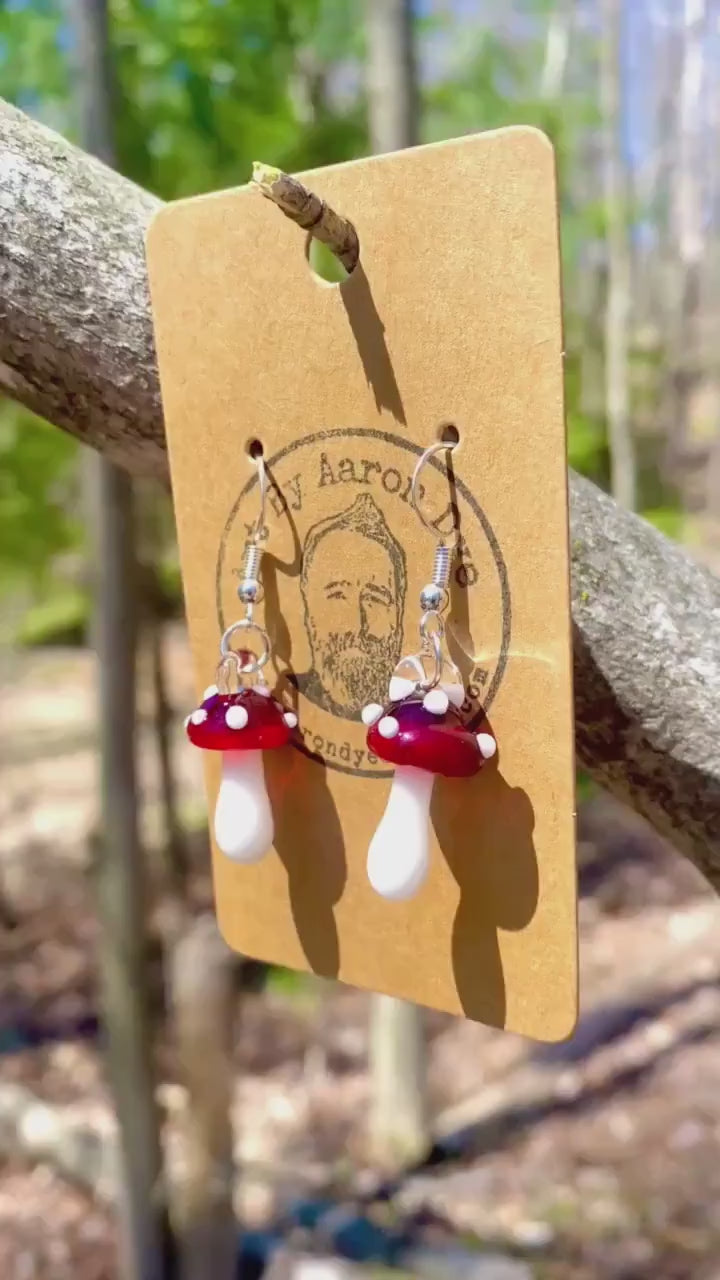 Blown Glass Mushroom Earrings - Handmade Jewelry | Art By Aaron Dye