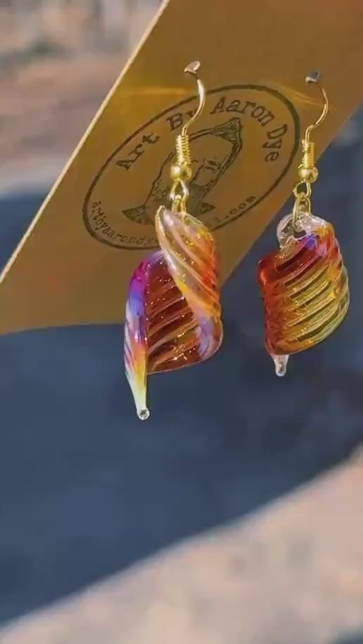 One-of-a-Kind Blown Glass Earrings in Radiant Amber and Purple - Artisan-Crafted