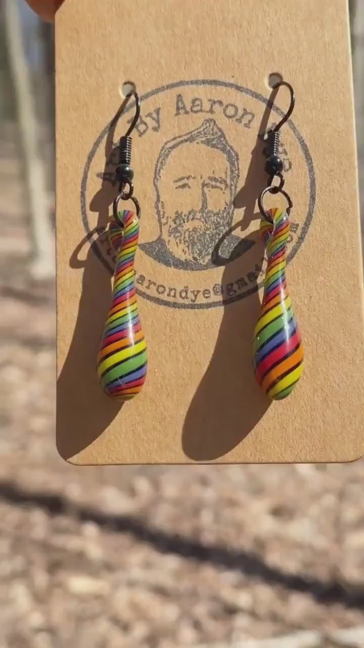 Rainbow Drop Glass Earrings - Handcrafted Valentines Gifts -  Hypoallergenic | Art By Aaron Dye